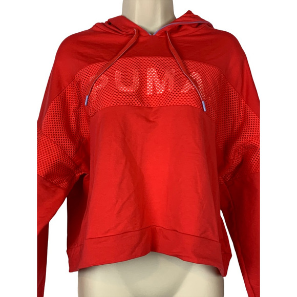 Puma Womens Cropped Hoodie Sweatshirt Pink Long Sleeve Drawstring Pullover XL - Picture 3 of 8